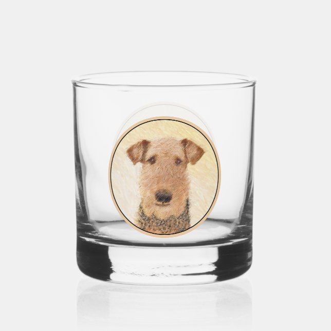 Vaso De Whiskey Pintura de Airedale Terrier - Arte original y boni (Anverso)