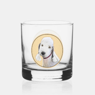 Vaso De Whiskey Pintura de Bedlington Terrier - Original Perro Art