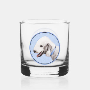 Vaso De Whiskey Pintura de Bedlington Terrier - Original Perro Art
