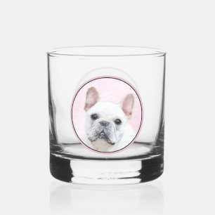Vaso De Whiskey Pintura de Bulldog francés (crema/blanco) - Arte d