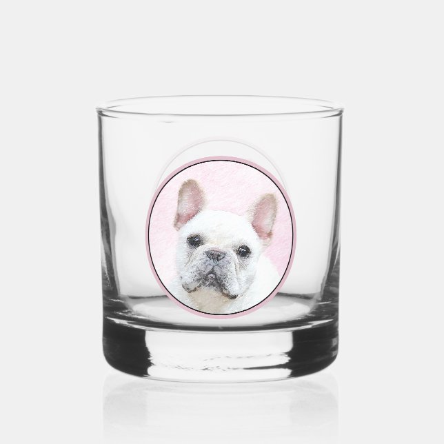Vaso De Whiskey Pintura de Bulldog francés (crema/blanco) - Arte d (Anverso)