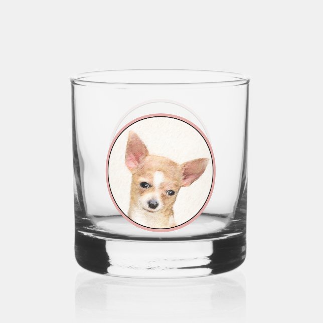 Vaso De Whiskey Pintura de Chihuahua - Arte Perro Original. (Anverso)