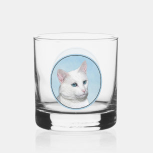 Vaso De Whiskey Pintura de gato blanco - Arte de gato original lin