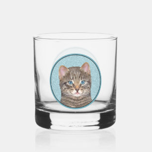 Vaso De Whiskey Pintura de gatos en la mesa gris - Arte de gatos o