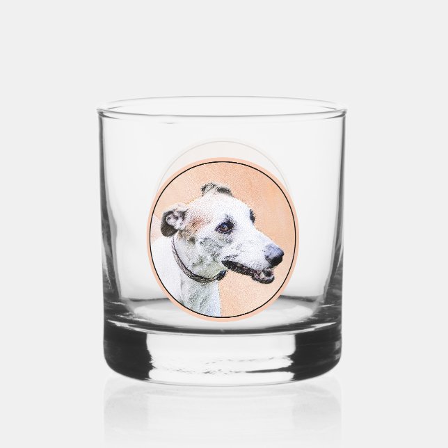 Vaso De Whiskey Pintura de Greyhound - Arte de perros original muy (Anverso)