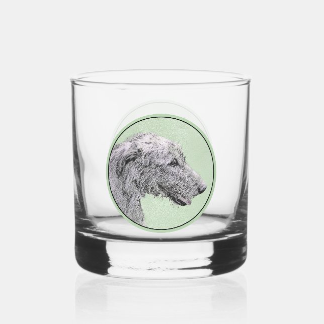 Vaso De Whiskey Pintura de lobo irlandesa - Arte de perro original (Anverso)