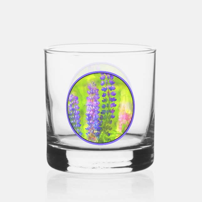 Vaso De Whiskey Pintura de Lupine - Arte original de las flores (Anverso)