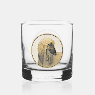 Vaso De Whiskey Pintura de perro afgano - Arte de perro original l