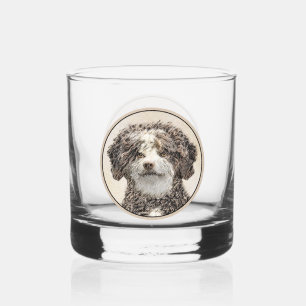 Vaso De Whiskey Pintura de Perro de Agua Español - Arte Perro Orig