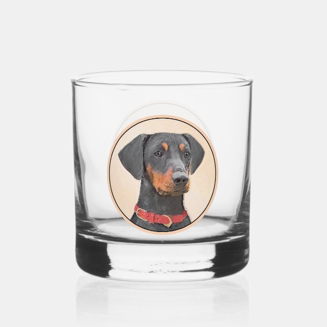 Vaso De Whiskey Pintura de Pinscher original de arte animal (Anverso)