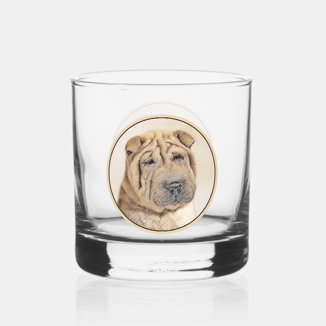 Vaso De Whiskey Pintura de Shar Pei - Arte Perro Original Cuto (Anverso)