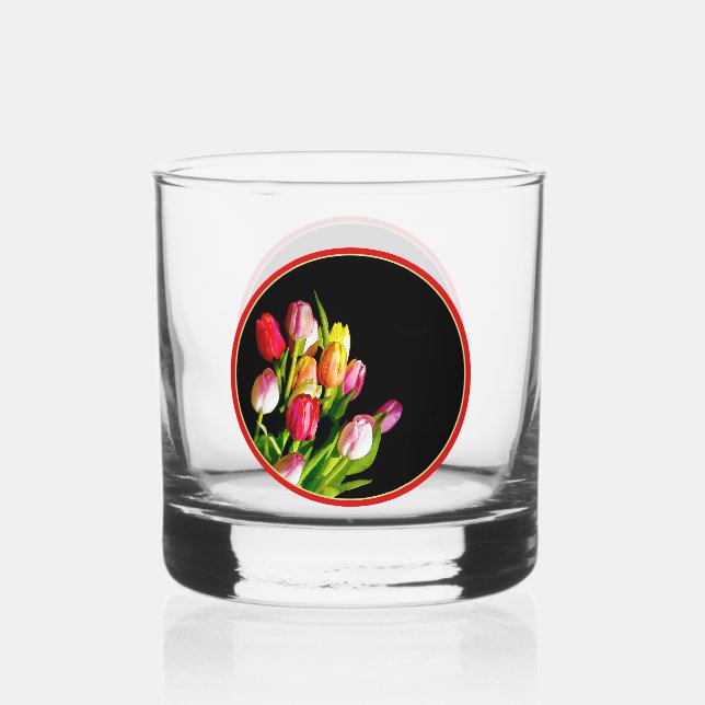 Vaso De Whiskey Pintura de tulipán - Arte de flores original (Anverso)