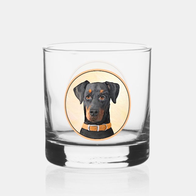 Vaso De Whiskey Pintura original de Doberman Pinscher sin cortar (Anverso)