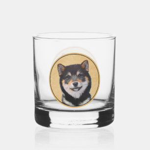 Vaso De Whiskey Pintura Shiba Inu (Negro y Tan) - Arte de perro