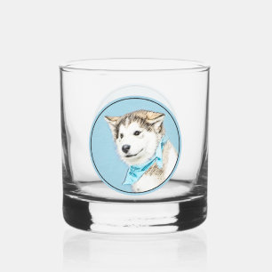 Vaso De Whiskey Pintura siberiana Husky de pipa - Arte original de