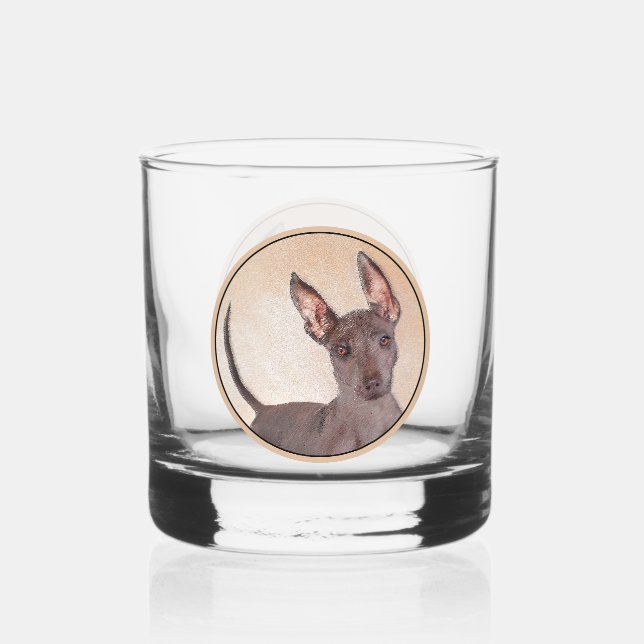 Vaso De Whiskey Pintura Xoloitzcuintli - Arte Perro Original Cuto (Anverso)