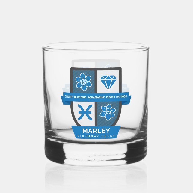 Vaso De Whiskey Pisces Birthday Crest™ for March 1-20 (Anverso)
