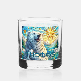 Vaso De Whiskey Polar Bear Faux Stained Glass Personalizado