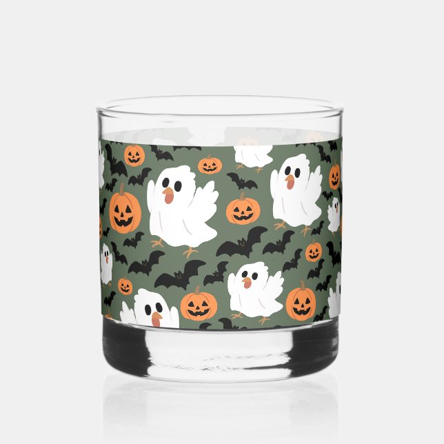 Vaso De Whiskey Pollos fantasmas tristes con calabazas y murciélag (Anverso)