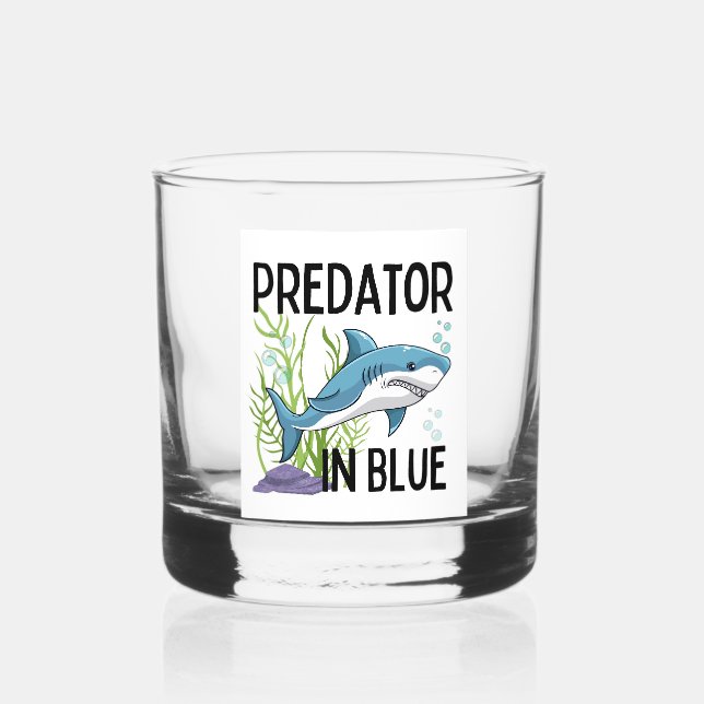 Vaso De Whiskey pretador en azul , tiburón, estilo personalizado (Anverso)
