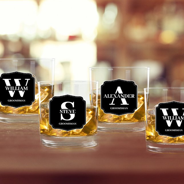 Vaso De Whiskey Propuesta de Groomsman monograma personalizado y e (groomsman proposal personalized whiskey glasses monogram stylish classic)