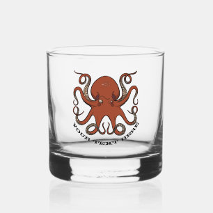 Vaso De Whiskey Pulpo Rojo Feroz Con Tentáculos Enroscados Dibujo 