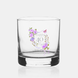 Vaso De Whiskey Purple Rose Ribbon 40th Birthday