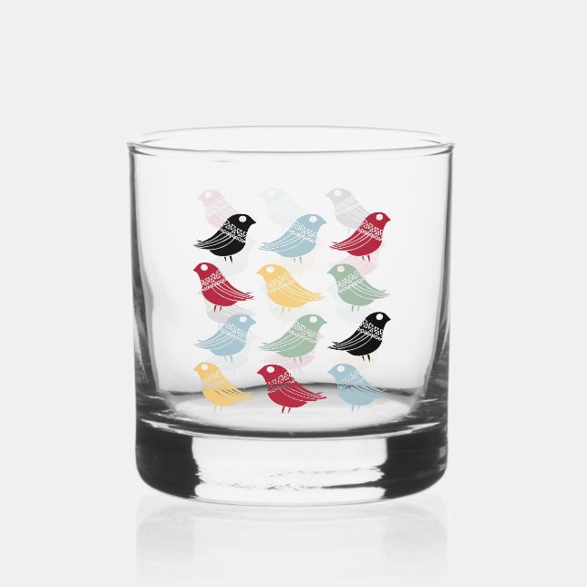 Vaso De Whiskey Quirky Abstract Birds Mid Century Danish Modern (Anverso)