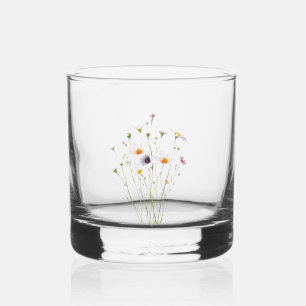 Vaso De Whiskey Ramo de acuarela de flores silvestres
