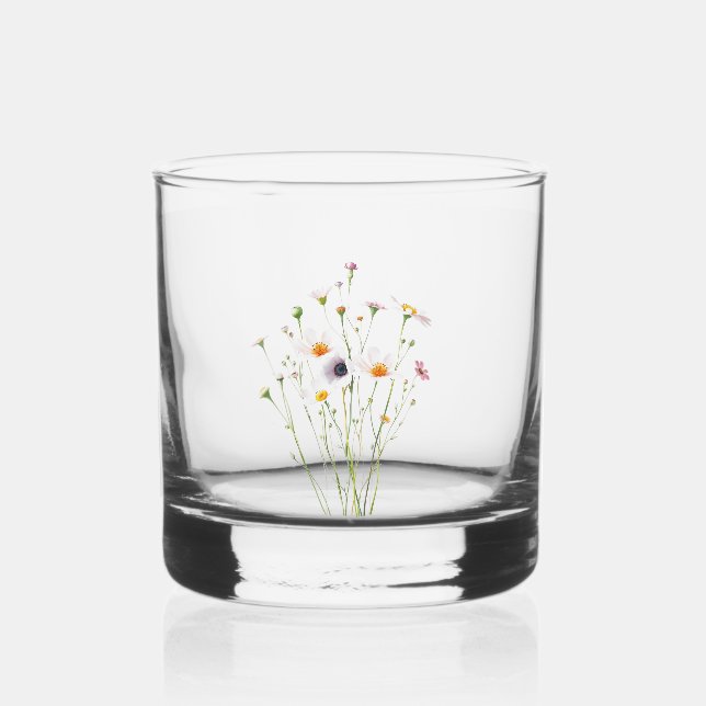 Vaso De Whiskey Ramo de acuarela de flores silvestres (Anverso)