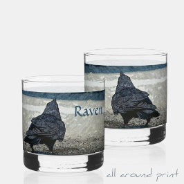 Vaso De Whiskey Raven de pájaro en tonos grises y negros
