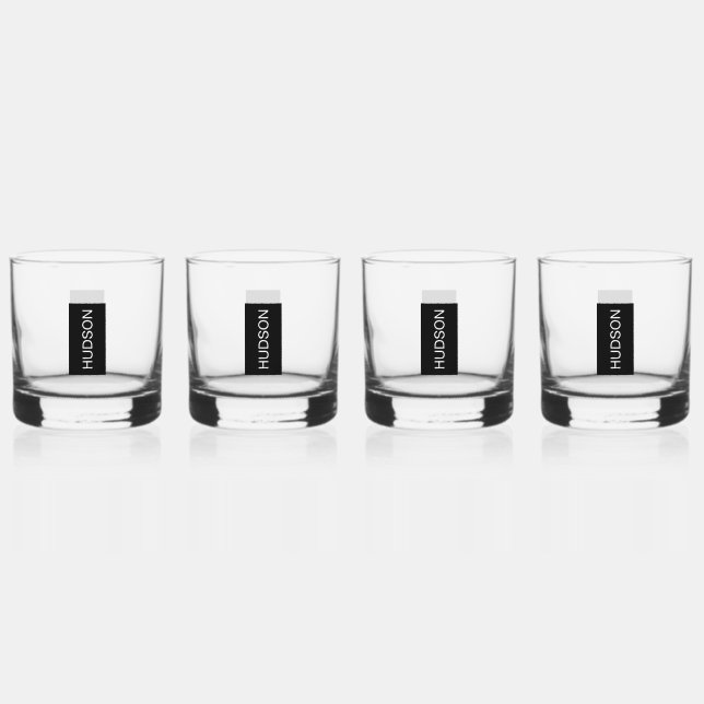 Vaso De Whiskey Rectángulo negro con monograma Día del Padre (Anverso)