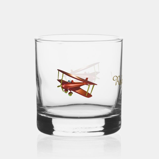 Vaso De Whiskey ¡Refrescante! Red Biplane Drinkware Set (Anverso)