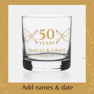 Vaso De Whiskey Regalo personalizado elegante dorado para el 50 an