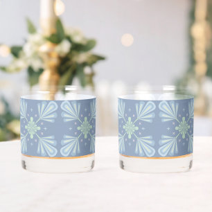 Vaso De Whiskey Repetir abstracto floral azul pastel
