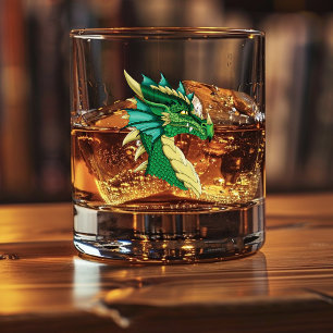 Vaso De Whiskey Retrato de cabeza de dragón verde esmeralda Fantas