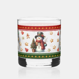 Vaso De Whiskey Rocks Glass with Snowman and Christmas Cookies