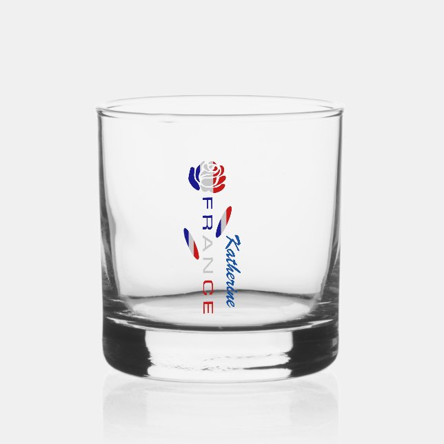Vaso De Whiskey Rosa de bandera francesa personalizado (Anverso)