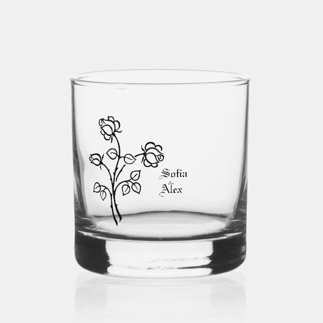 Vaso De Whiskey Rosas de acuarela gótica boda negro (Reverso )