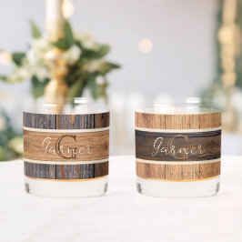 Vaso De Whiskey Rustic Wood Tone Mr. y Mrs. Boda