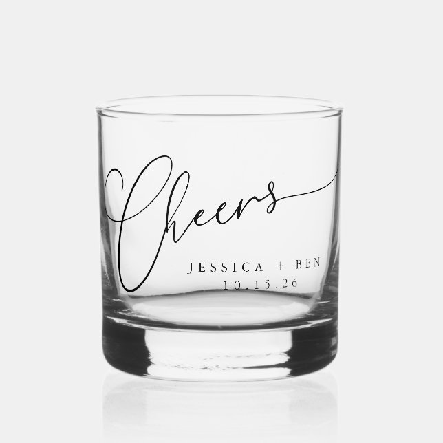 Vaso De Whiskey Saludos Minimal Black Script Custom Wedding (Anverso)