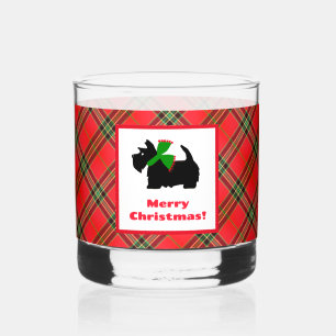 Vaso De Whiskey Scotty Dog y Tartán Feliz Navidad