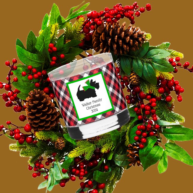 Vaso De Whiskey Scotty Dog y Tartán Feliz Navidad (What could be more jolly than a Scottie in the holly! )