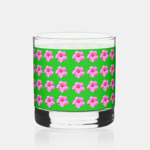 Vaso De Whiskey "Serenidad Petal: Hibiscus rosado en un lienzo ver