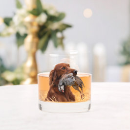 Vaso De Whiskey Setter Irlandés con Perdiz Chukar ,Arte
