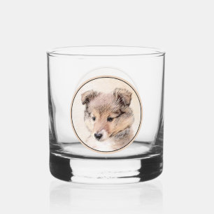 Vaso De Whiskey Shetland Sheepdog Puppy Pintura Original Perro Art