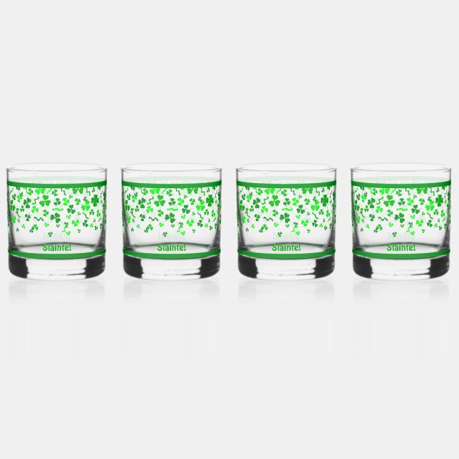 Vaso De Whiskey Sláinte Lucky Irish Shamrocks Design Personalized (Anverso)