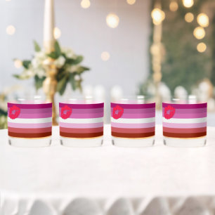 Vaso De Whiskey SlipperyJoe lápiz labial bandera de orgullo lésbic