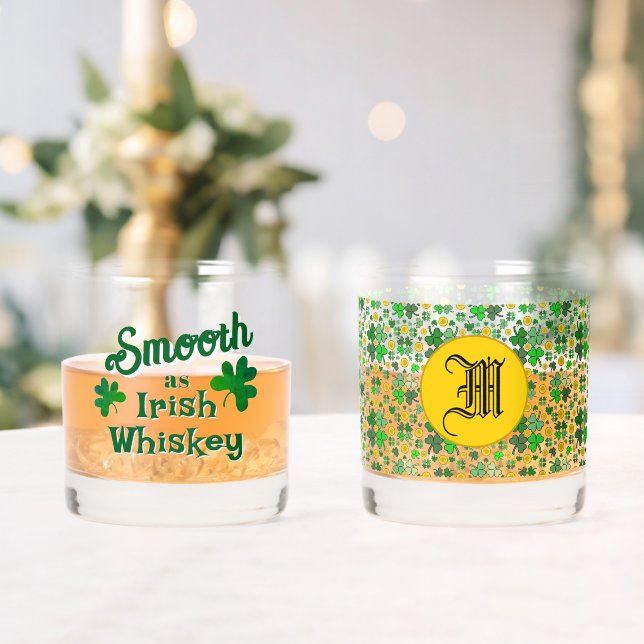 Vaso De Whiskey Smooth as Irish Whiskey Shamrocks Gold Personalize (Insitu (Boda))