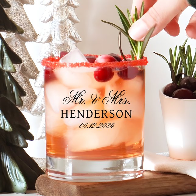 Vaso De Whiskey Sr. Sra. Custom Wedding Cocktail (Mr Mrs Custom Wedding Reception Cocktail Whiskey Glass
)